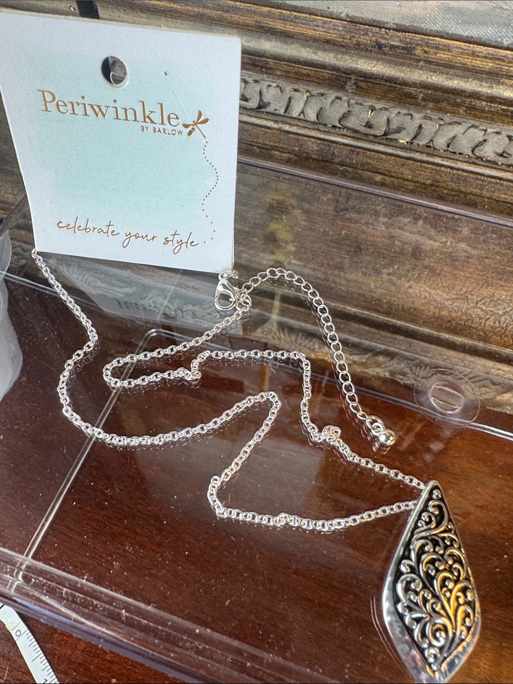 0830-Periwinkle by Barlow Silver Filigree Teardrop Necklace